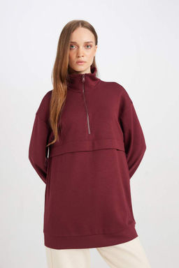 Толстовка-туника с высоким воротником и молнией стандартного кроя