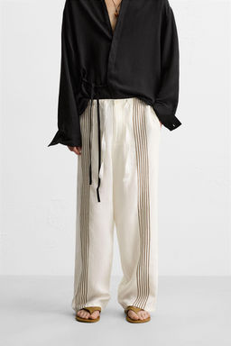100% LINEN EMBROIDERED TROUSERS - Zara фото 11