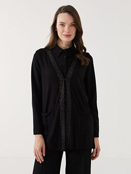 V Yaka Parlak Ta?l? Kad?n Yelek