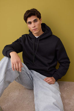 Siyah Regular/Normal Kesim Kapusonlu Ici Polarl? Kal?n Sweatshirt TMNAW26SW00016 - Trendyolmilla фото 6