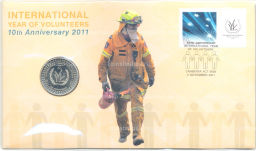 20 центов 2011 года Австралия 10 лет Международному году волонтеров (в блистере с маркой)