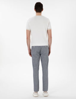 Lacivert Slim Fit Keten Kar___ml_ _izgili Kanvas Pantolon