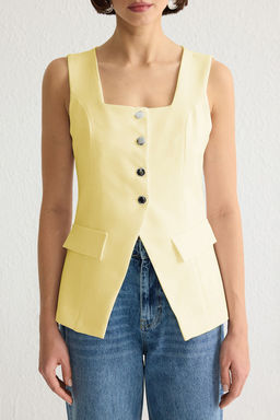 Sar? Fitted Kare Yaka Kal?n Ask?l? Yelek Yelek TWOSS25YE00026