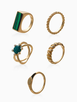 Набор колец 5 шт "Новый стиль" натурель, размер МИКС, цвет изумрудный в золоте