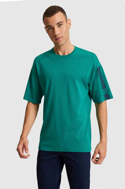 Erkek Koyu Ye_il Comfort Fit Bisiklet Yaka Ti__rt