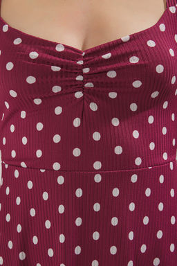 Bordo Ask?l? Puantiye Bask?l? Etegi F?rf?rl? Fitilli Esnek Mini Orme Elbise TWOSS25EL00379 - Trendyolmilla фото 4