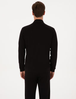 Siyah Regular Fit Pamuk Kar___ml_ Tam Fermuarl_ Sweatshirt