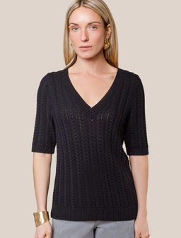 Джемпер фактурной вязки из хлопка с кашемиром - Vilatte фото 6