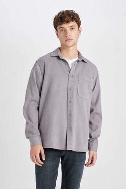 Хлопковая рубашка обычного кроя с длинными рукавами - Defacto фото 3