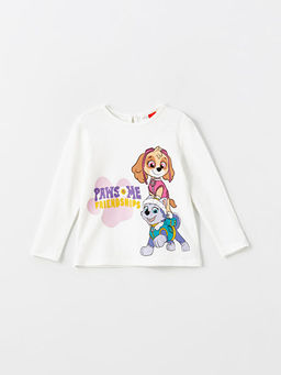 Bisiklet Yaka Uzun Kollu Paw Patrol Bask?l? K?z Bebek Ti??rt
