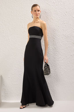 TRENDYOLMILLA Siyah Bal?k Kesim Aksesuar Detayl? Dokuma Uzun S?k Abiye & Mezuniyet Elbise TPRSS25AE00160 фото 2
