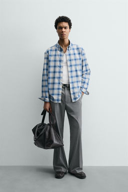 CAMISA RELAXED FIT CUADROS / Azul / Blanco