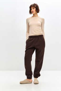 Брюки женские из футера трехнитка с начесом Сова шоколад