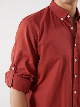 Regular Fit Uzun Kollu Keten Kar???ml? Erkek G?mlek