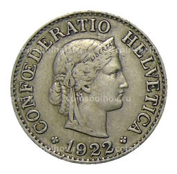 Монета 10 раппенов 1922 года Швейцария