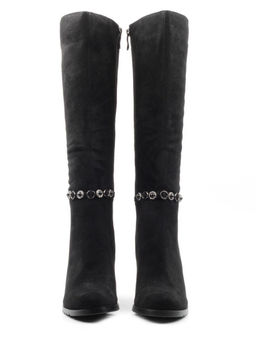 02-A421-371B-2 BLACK Сапоги демисезонные женские (натуральная замша, байка)