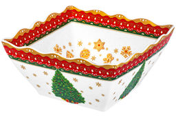 Салатник 1 л 16*16*8 см Новогодняя елка красный узор, квадрат глубокий, фарфор NEW BONE CHINA - Elan gallery фото 7
