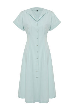 TRENDYOLMILLA Siyah Belden Ac?lan Midi Dokuma Gomlek Elbise TWOSS24EL00052  фото 12