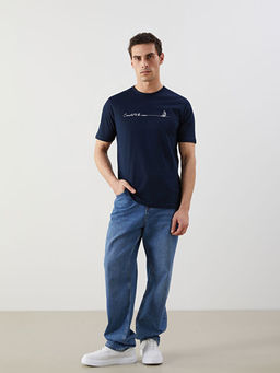 Bisiklet Yaka Bask?l? Penye Erkek Ti??rt