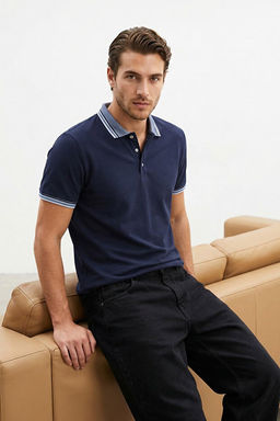 Lacivert Slim/Dar Kesim %100 Polo Yaka T-shirt TMNSS22PO00014