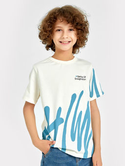 Футболка для мальчиков бежевая с дизайнерским рисунком и текстом - Mark formelle фото 2