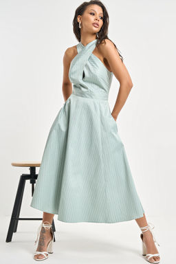 Сарафан хлопковый в полоску светло-зеленый