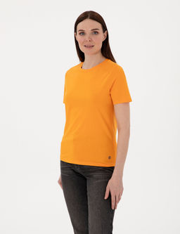 Turuncu Regular Fit Bisiklet Yaka Basic Ti__rt