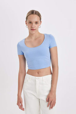 Базовая футболка с короткими рукавами и U-образным вырезом - Defacto фото 3