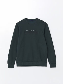 Bisiklet Yaka Uzun Kollu Bask?l? Erkek Sweatshirt