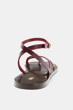 FLAT LEATHER SANDALS WITH STRAPS AND DECORATION - Zara фото 20