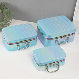 Набор шкатулок для украшений с зеркалом «Плетение», 3 шт., искусственная кожа, голубая