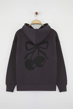 Teen Antrasit Oversize/Genis Kal?p Kiraz S?rt Bask?l? Ici Polarl? Orme Sweatshirt TWOAW26SW00019 - Trendyolmilla фото 5