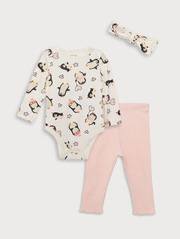 Bisiklet Yaka Uzun Kollu Bask?l? K?z Bebek 3l? Tak?m