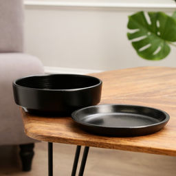 Горшок - бонсайница Огма для кактусов и сукулентов, 1.4 л, d=18 см, h=6.5 см, керамика, с поддоном, чёрный - Simaland фото 2