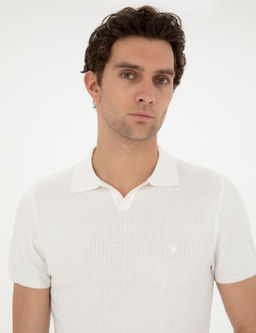 Белая приталенная трикотажная футболка с воротником-поло - Cacharel фото 2