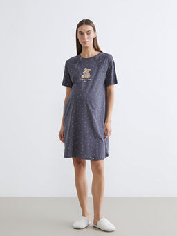 Bisiklet Yaka Bask?l? Hamile Gecelik