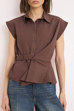 Kahverengi Asimetrik Kapamal? Bedene Oturan Gomlek TWOSS26GO00111 - Trendyolmilla фото 3