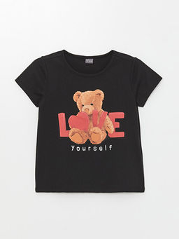 Bisiklet Yaka Bask?l? K?sa Kollu K?z ?ocuk Ti??rt