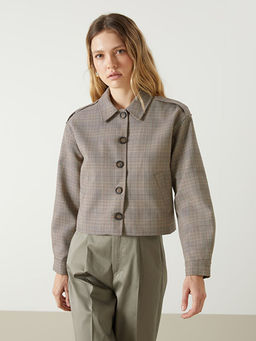 G?mlek Yaka Ekose Kad?n Ceket