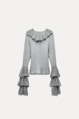 RUFFLED ALPACA AND FELT TEXTURE BLEND CARDIGAN - Zara фото 6
