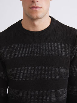 Bisiklet Yaka ?izgili Erkek Triko Kazak