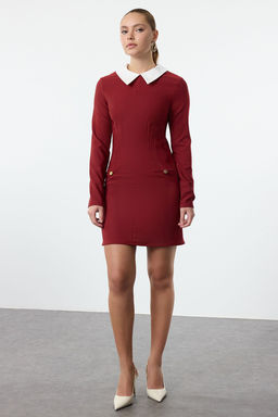 TRENDYOLMILLA Bordo Yaka Detayl? Dokuma Elbise TWOAW24EL00298  фото 8