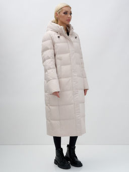 Пальто утепленное стеганное зимнее с капюшоном женское бежевого цвета 9627B - Mtforce фото 3