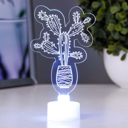 Светильник 3D ночник RISALUX «Кактус», LED RGB 6 цветов, от батареек LR1130 3 шт., 7×10.5 см