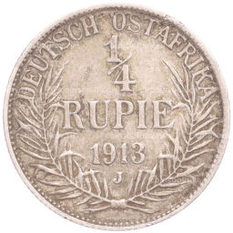 Монета 1/4 рупии 1913 года J Германская Восточная Африка