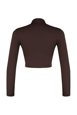 Trendyolmilla Bordo Dik Yaka Drapeli Crop Bluz TWOAW24BZ00164