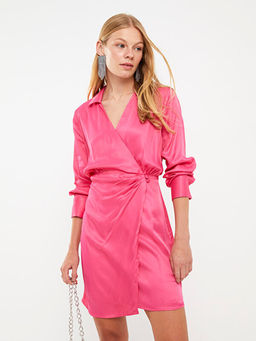 D?z Uzun Kollu Kad?n Saten G?mlek Elbise