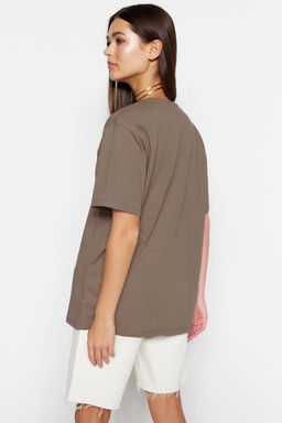 Vizon %100 Pamuk Oversize/Genis Kal?p V Yaka Orme T-Shirt TWOSS23TS00003