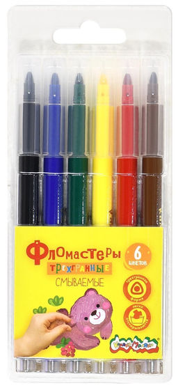 Цена за 2 шт. Фломастеры Каляка-Маляка ТРЕХГРАННЫЕ классические 6 цв. трехгранный корпус, легкосмываемые...