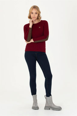 Женский бордово-красный базовый свитер с круглым вырезом Неожиданная скидка в корзине - U.s. polo assn фото 4